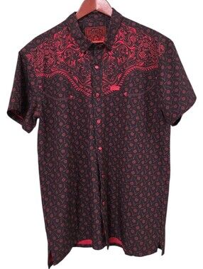 Retro Rifle Old Silence Pearl Snap Mens Shirt Size XL Floral Western Grunge Rock